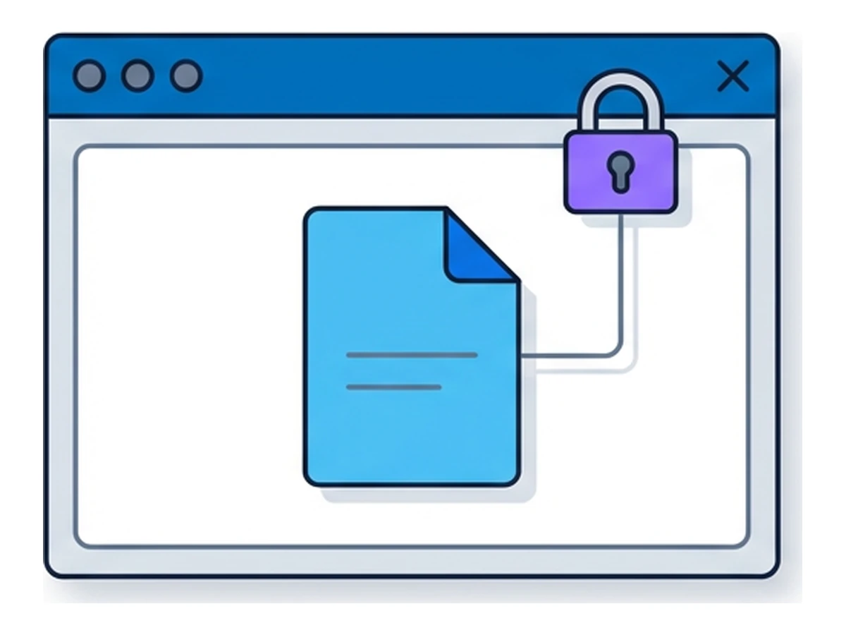 A browser window with a document icon and a padlock attached to the top right