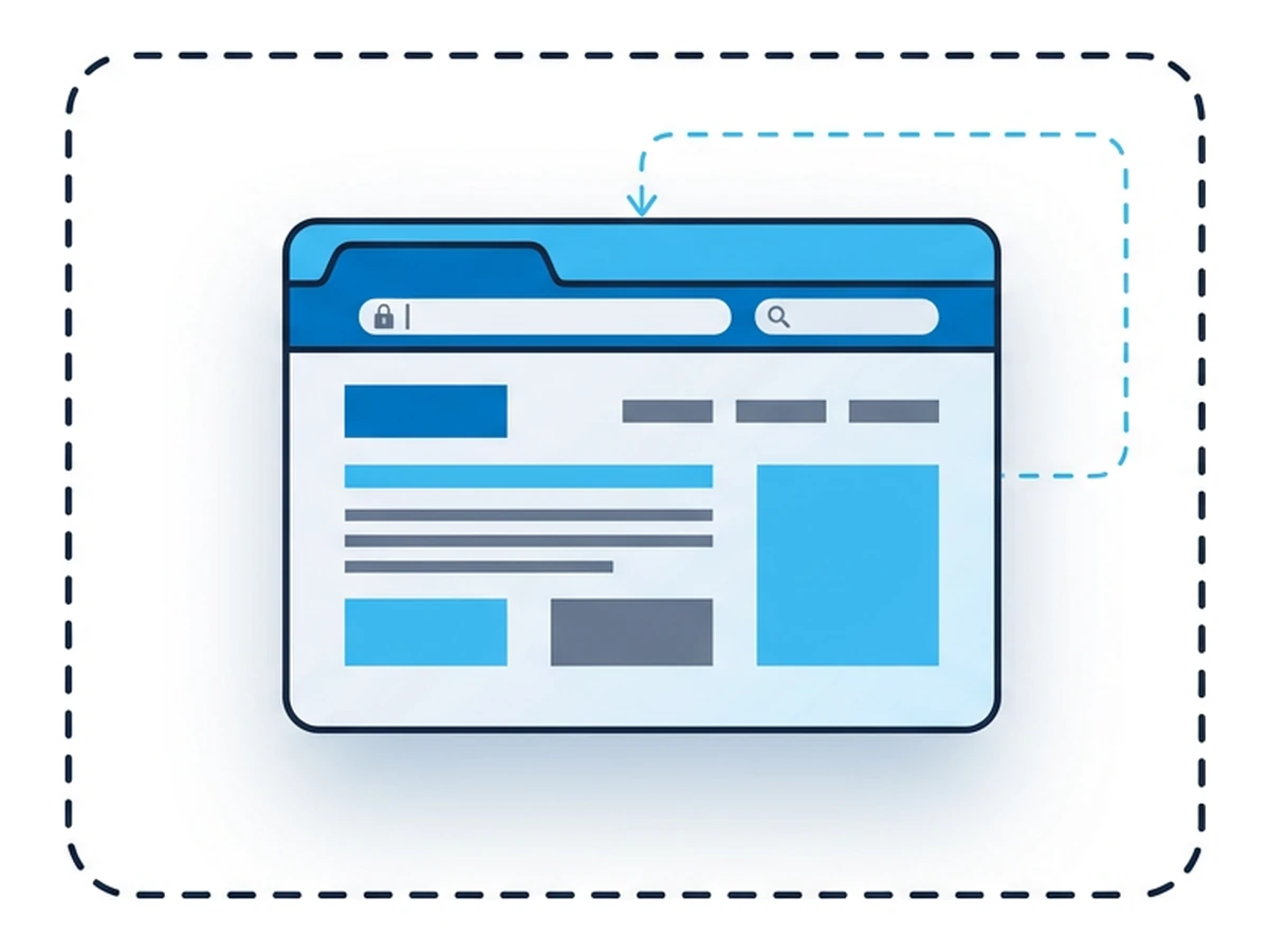A browser window enclosed inside a larger rounded container with a dashed outline