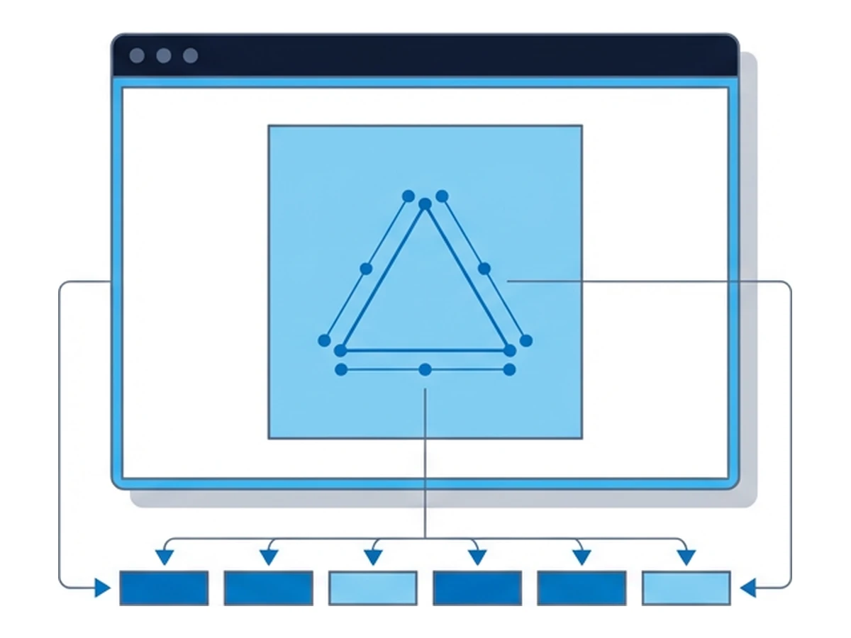 Ein Browser mit einem Canvas-Bereich, in dem ein Dreieck durch Messpunkte nachgezeichnet wird, darunter eine Reihe von Rechtecken als resultierender Hash