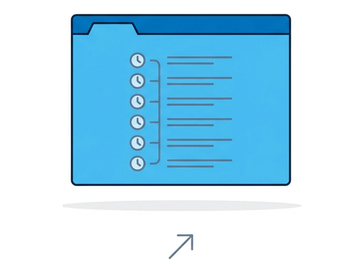 Ventana de browser con seis líneas horizontales dentro, cada una anotada con un pequeño icono de reloj a la izquierda