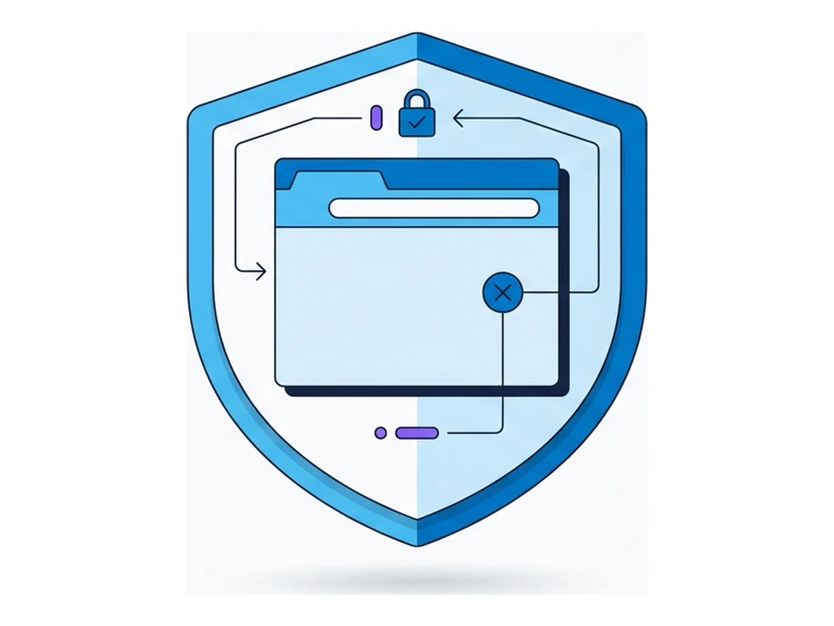 Uma janela de browser fechada dentro de um contorno maior em forma de escudo