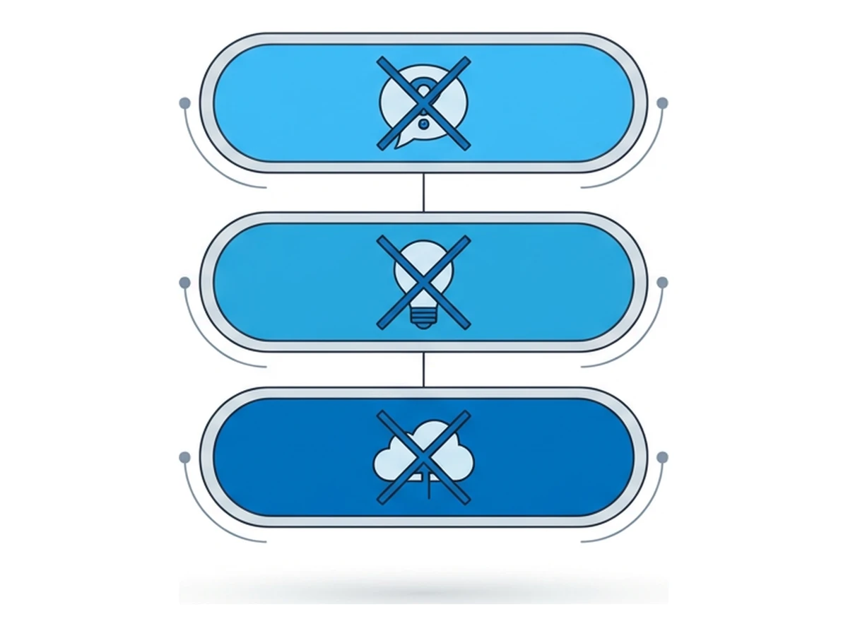 Three flat pill-shaped bars stacked vertically, each containing a small myth icon crossed out with an X to mark it as false