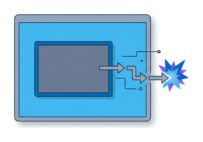 Un browser cargando una página que contiene un iframe, con una pequeña cadena de flechas de redirect que lleva a un icono de exploit kit