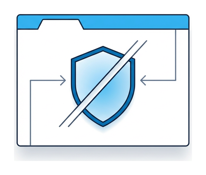 Un browser con un icono de escudo delante, el escudo con una línea diagonal que indica protección parcial