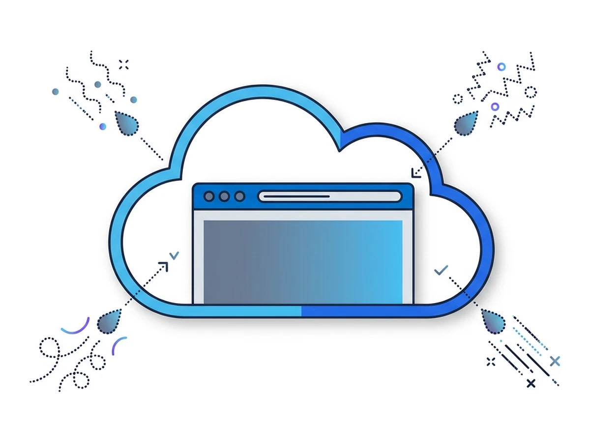 Un navigateur plat dans un nuage, avec quatre petites gouttes pointillées qui s'échappent dans différentes directions